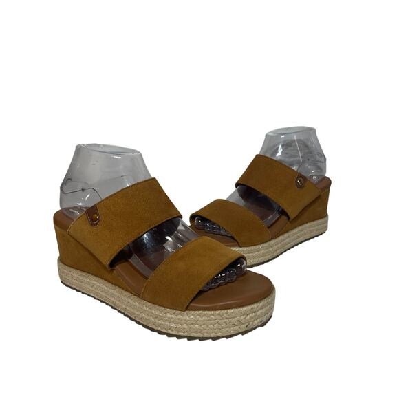 Joie Wedges Sandals Espadrilles Brown Suede Leather Double Strap Platforms 8 - Picture 1 of 9